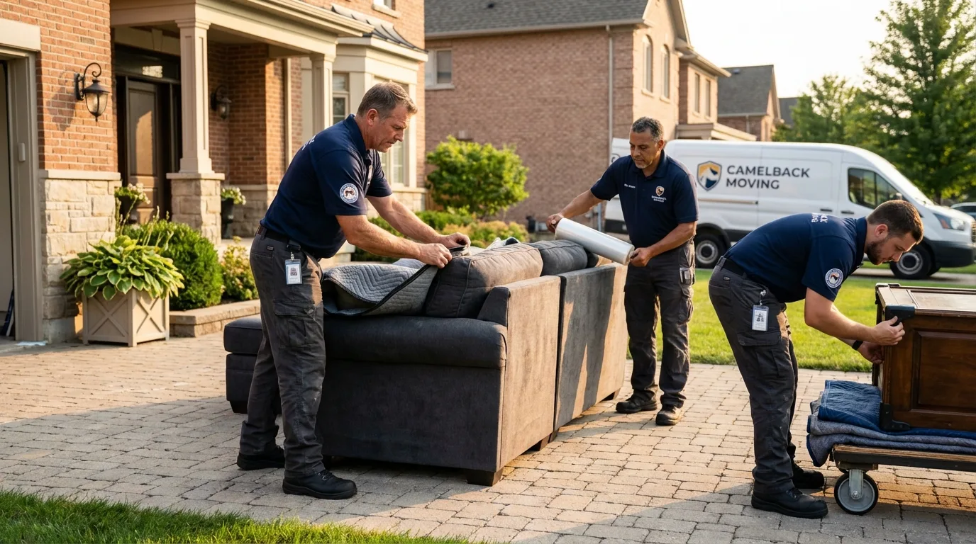 Large estate moving crew wrapping furniture in Roscoe, IL